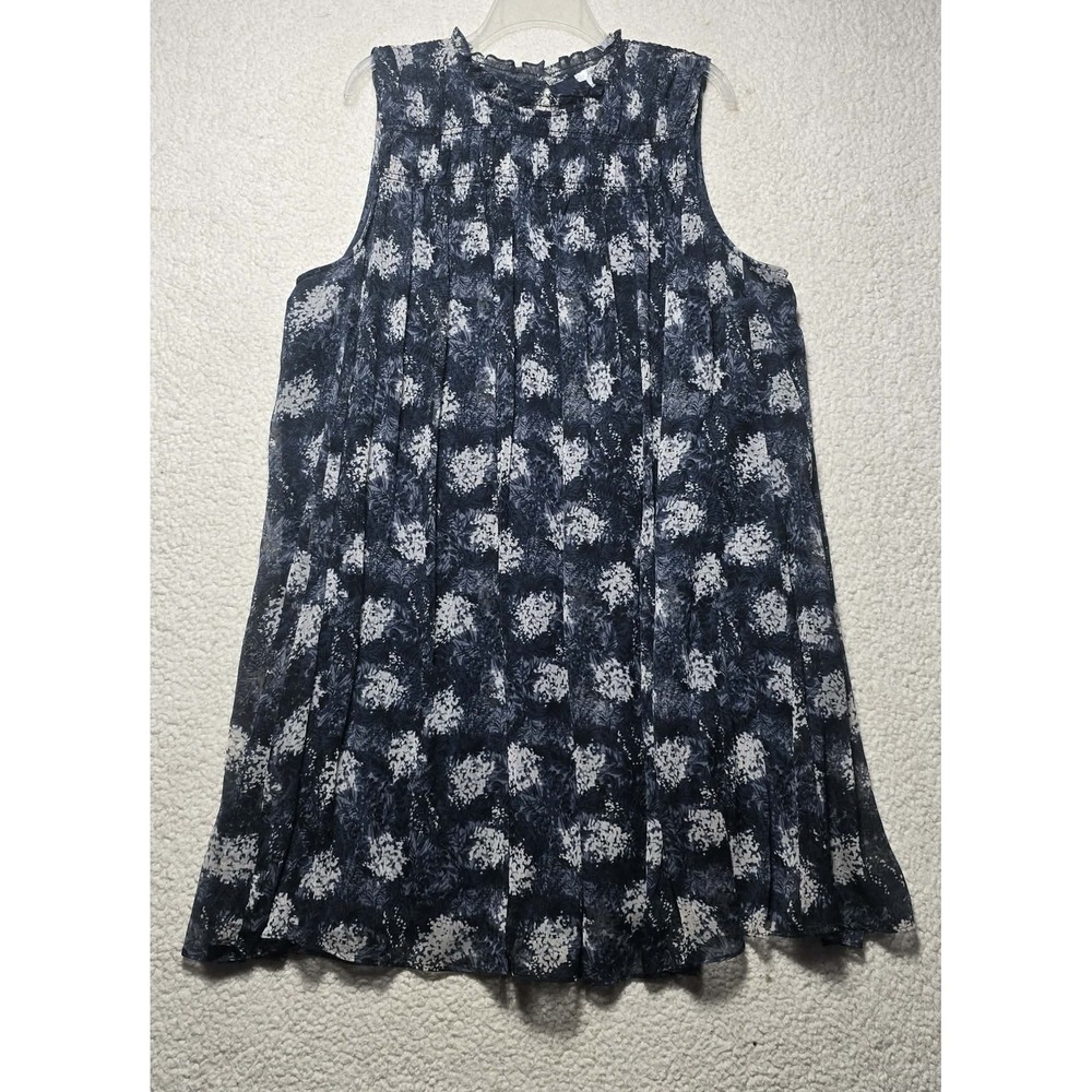 Joie Navy Blue White Floral Smocked Ruffle Neck Sleeveless Mini Dress XXL